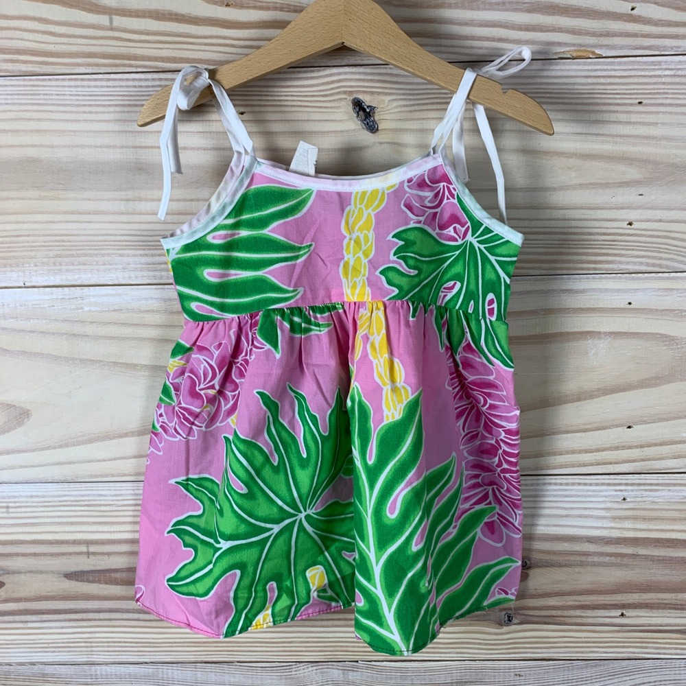 Vintage Hawaiian Top Dress Girls Large Pink Tropical Floral Cotton USA